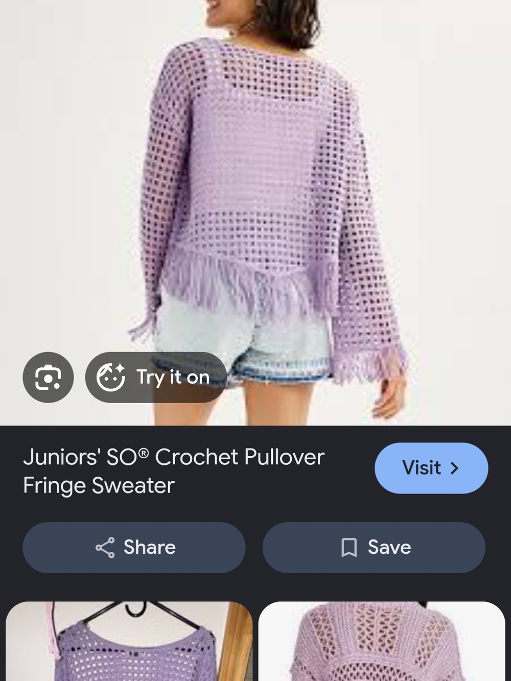 SO Lavender Crochet Pullover Fringe Swim Coverup